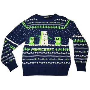 Large JINX Minecraft Creeper Snowman Blue Green Holiday Sweater